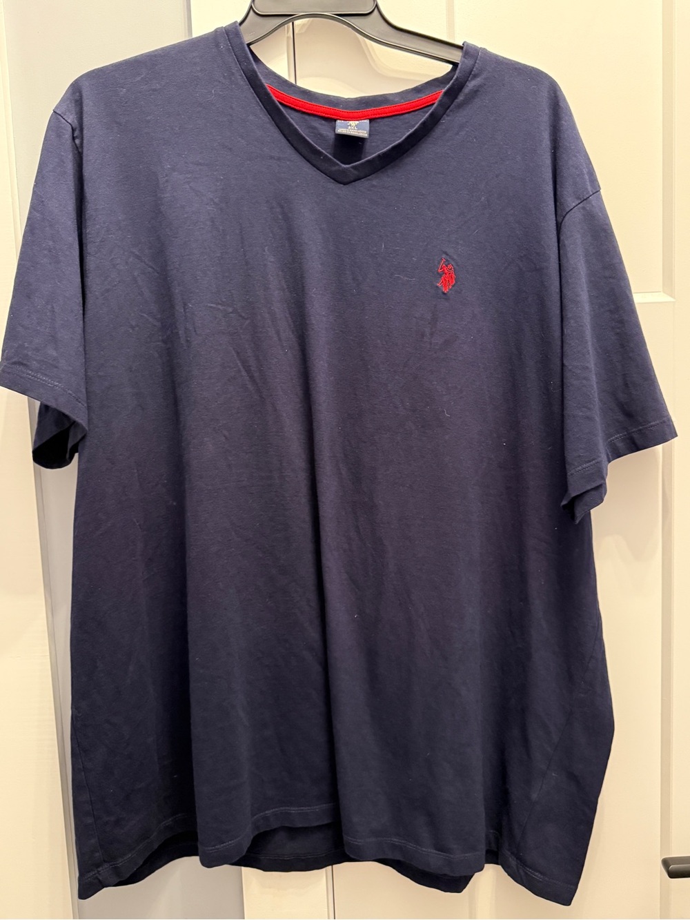 U.S. Polo Assn. Navy V-Neck Tee with Red Logo Accent